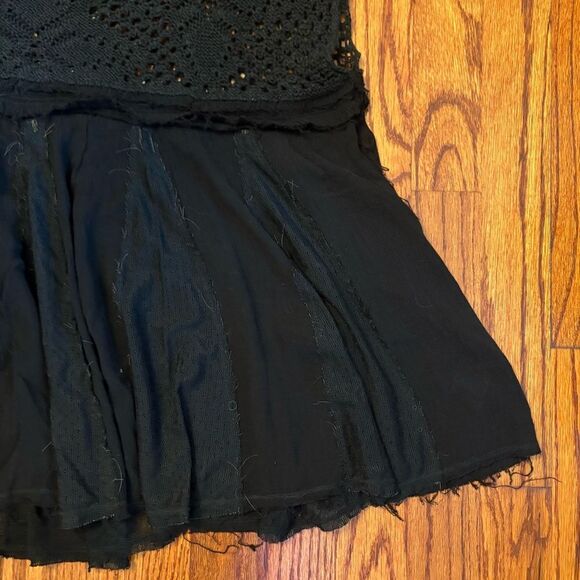 FREE PEOPLE Black Crochet Knit Top with Sheer Chiffon Hem – Size L - Picture 2 of 5
